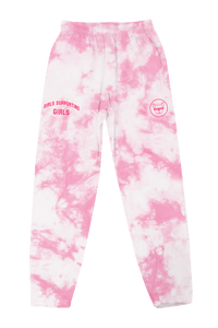 Adelaine Morin 'Girls Supporting Girl's Pastel Pink Tie Dye Sweatpants